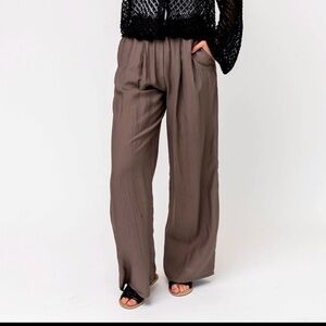 Allie Rose pull on flattering pants in a pretty taupe color wide leg